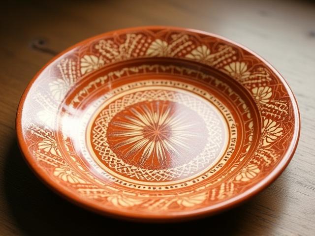 Hand-painted ceramic dinner plate with intricate Filipino patterns