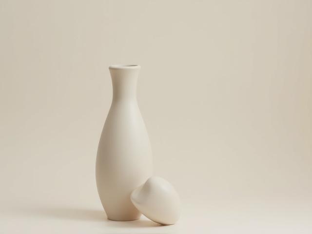 Minimalist ceramic vase, tall and slender, in a neutral tone