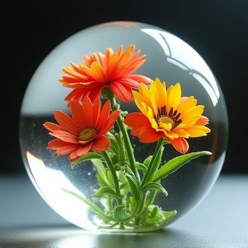 Glass paperweight with encased floral design