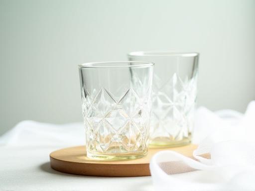 Set of two hand-blown patterned glass tumblers